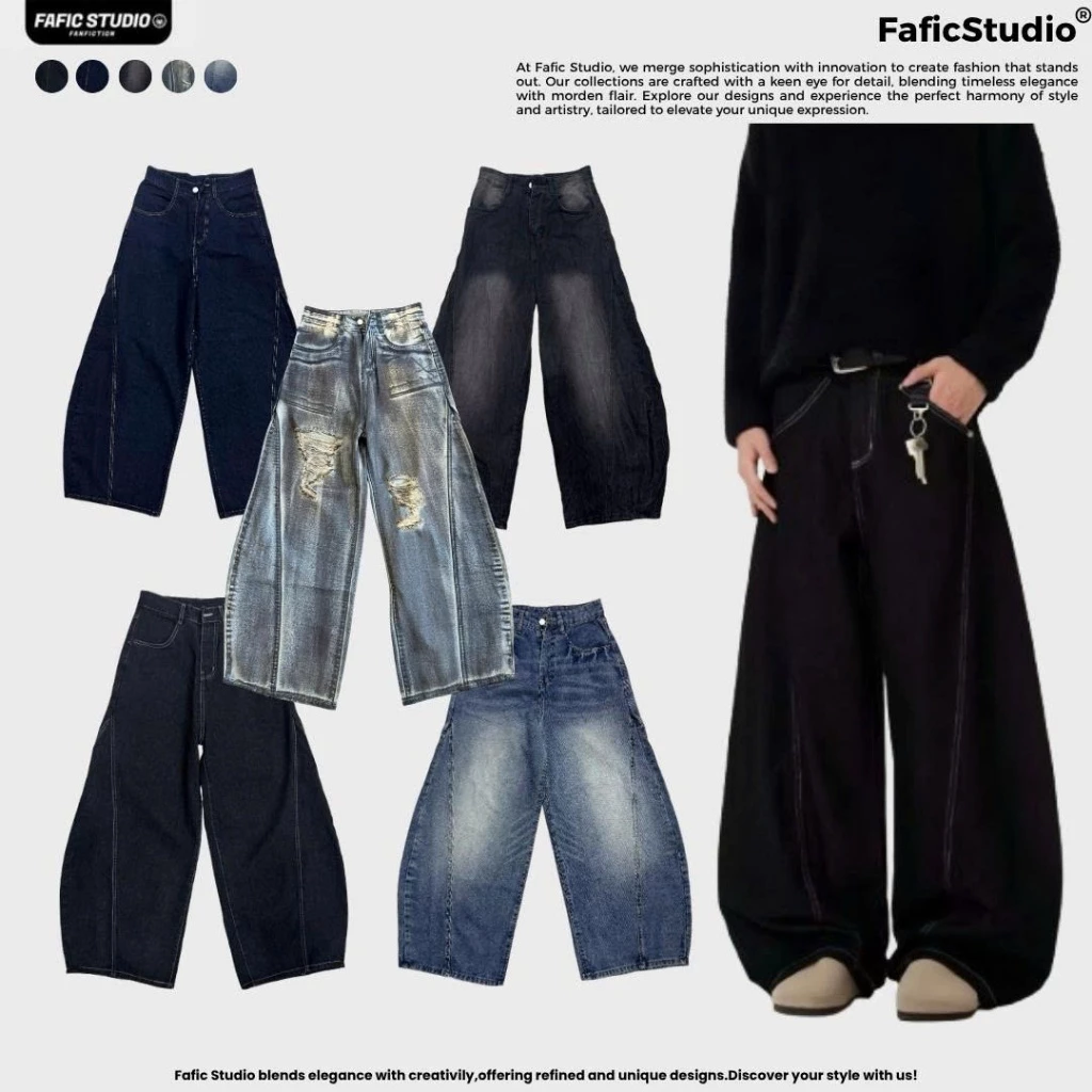 Quần jeans baggy nam nữ FAFIC STUDIO ống cong form rộng phong cách đường phố JEAN ống bí dành cho nam nữ unisex