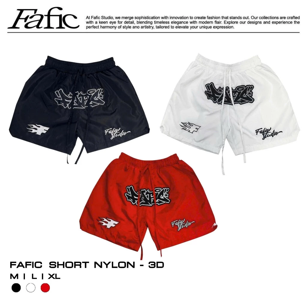 Quần short dù nam FAFIC Thêu 3d dây dài mỏng nhẹ form trên gối short FAC chất nylon lót lưới 2 lớp