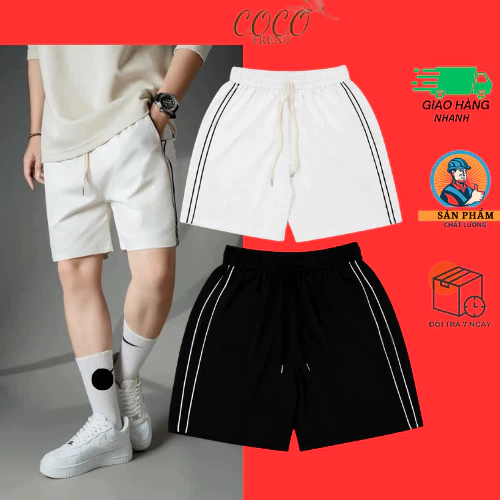 Quần Đùi Nam Nữ Vải Kaki Thể Thao Nam Phối 2 Sọc Form Rộng, Quần Short Nam Cạp Chun Dây Rút Thoáng Mát Tập Gym Đi Chơi