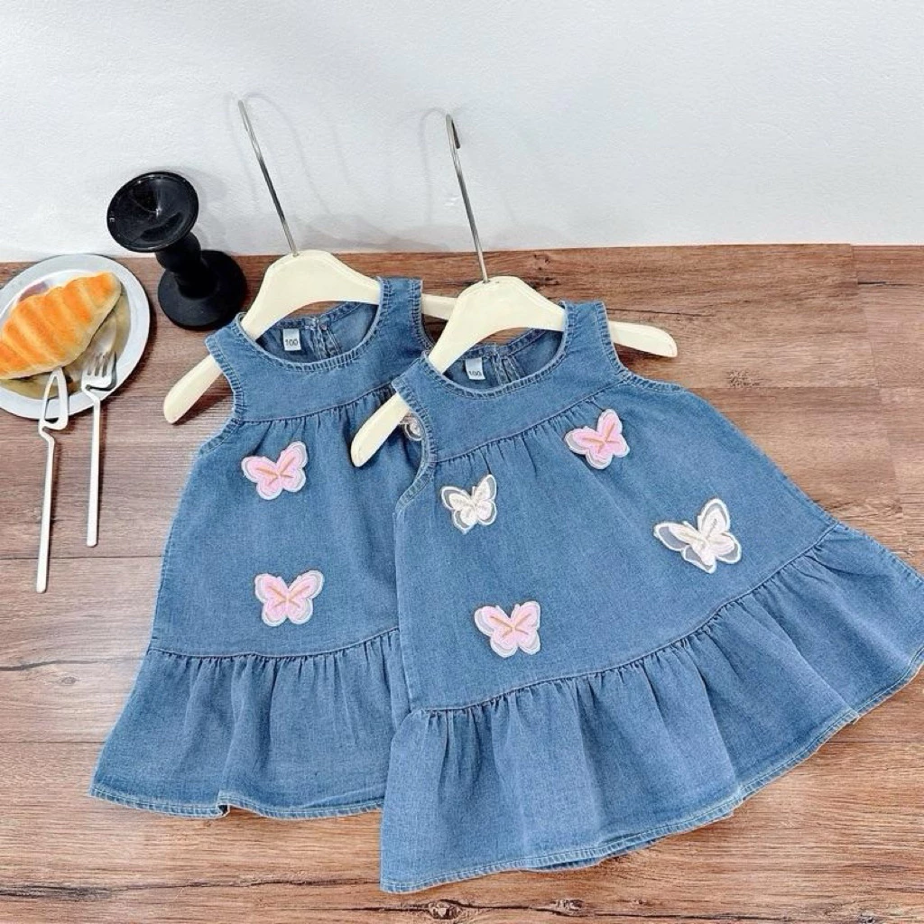 Váy Jean Không Tay Cho Bé Gái Matisse Với Họa Tiết Bướm Màu Hồng Đáng Yêu 8-17kg