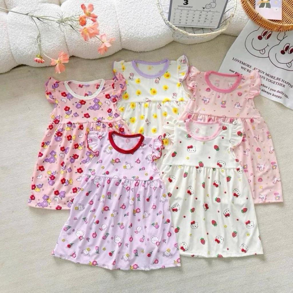 Combo 3. Váy}Váy babydol cho bé gái chất tăm lạnh đủ sx 6-16kg