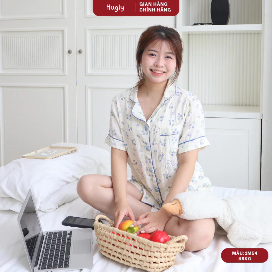 Đồ Ngủ Nữ Local Brand Xô Muslin Hoạ Tiết - BST Hoa Tím - Form Rộng Mát, Lành Tính Với Da, Mặc Ở Nhà Cực Xinh