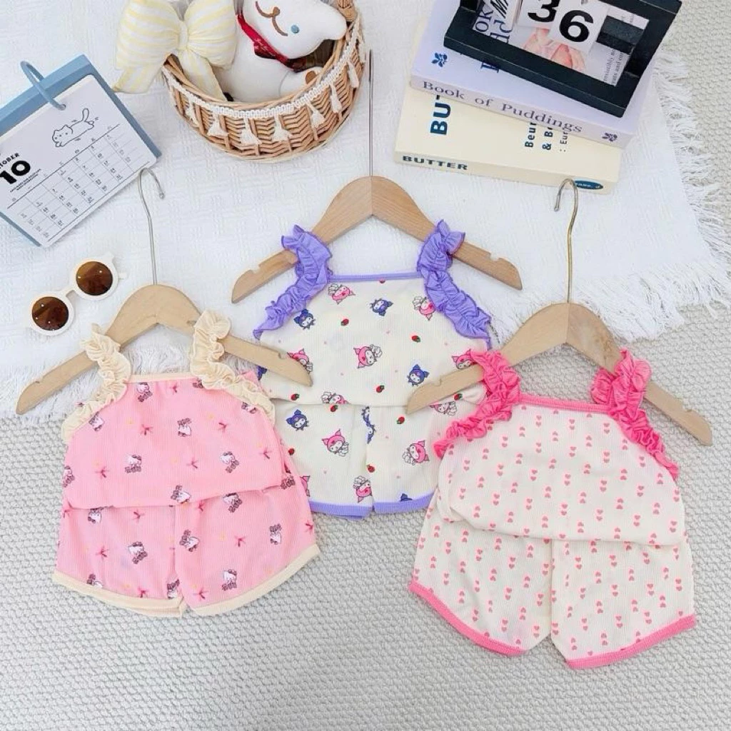 Combo 3 bộ}2 dây bé gái hình in dễ thương cho bé sz từ 6-15kg chất tăm lạnh mềm mát