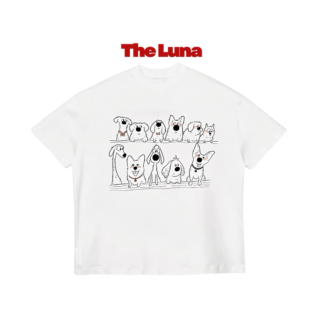 Áo Thun Boxy Nam Nữ Màu Trắng “Happy Dog Squad” - The Luna