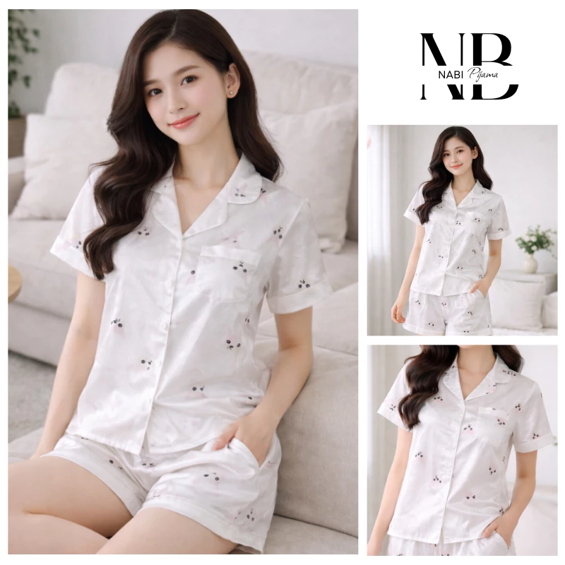 Bộ Đồ Ngủ Áo Cộc, Quần Cộc Hình Cún dễ thương, Chất Lụa Xước Cao Cấp, Nhẹ Nhàng Thoải Mái