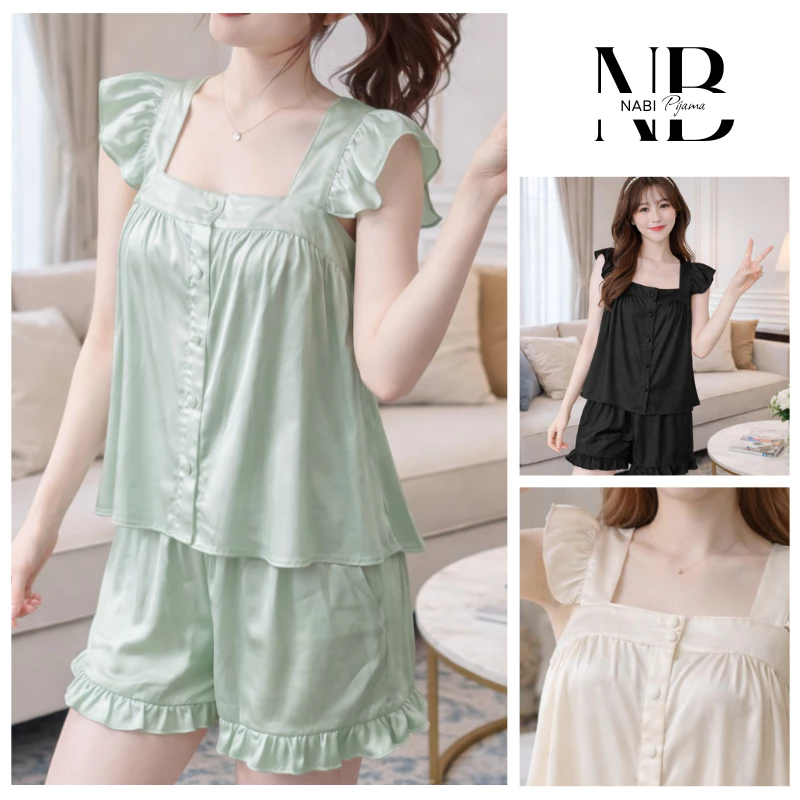 Bộ Đồ Ngủ Lụa Mềm Mịn – Quần Đùi Cánh Tiên
