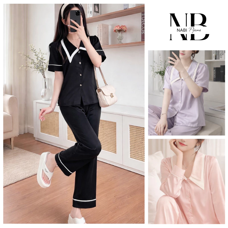 Bộ Ngủ Lụa Cộc Tay Quần Dài – Pijama Mềm Mại, Thoải Mái và Cao Cấp