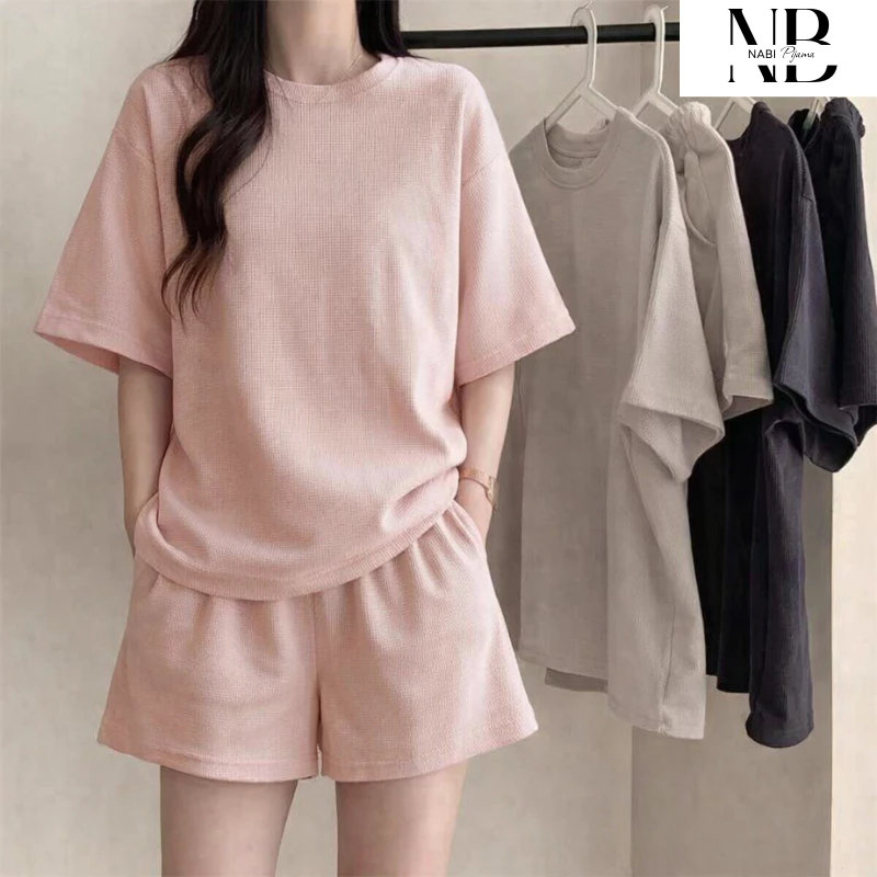 Set Quần Đùi Cotton Tổ Ong – Form Rộng Thoải Mái mặc ở nhà và đi chơi