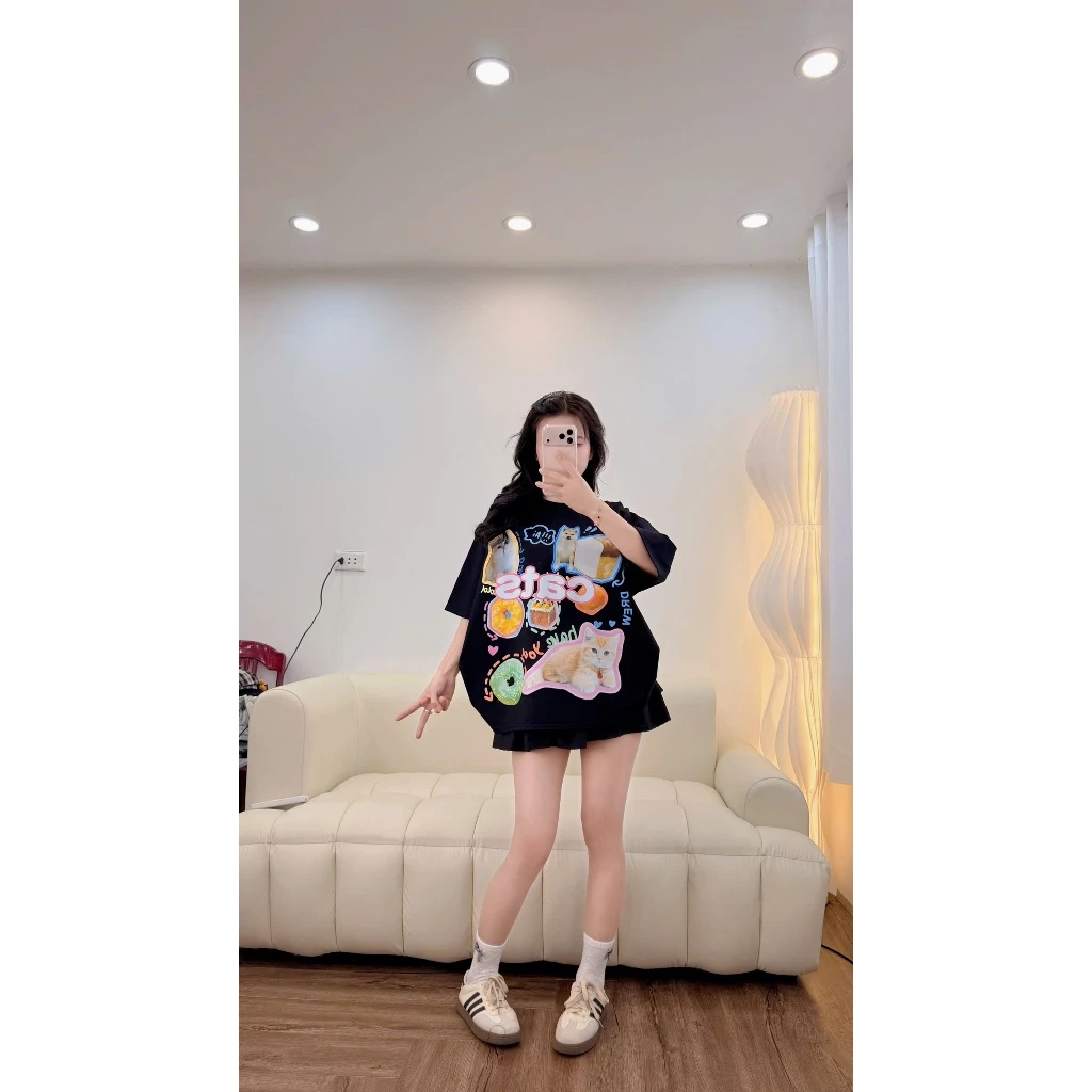 ( DEAL MỞ BÁN 2026 ) ÁO THUN ÁO PHÔNG FOM BOXY CHẤT COTTON  4C HÌNH FULL TO MEO MEO ĐÁNG IU