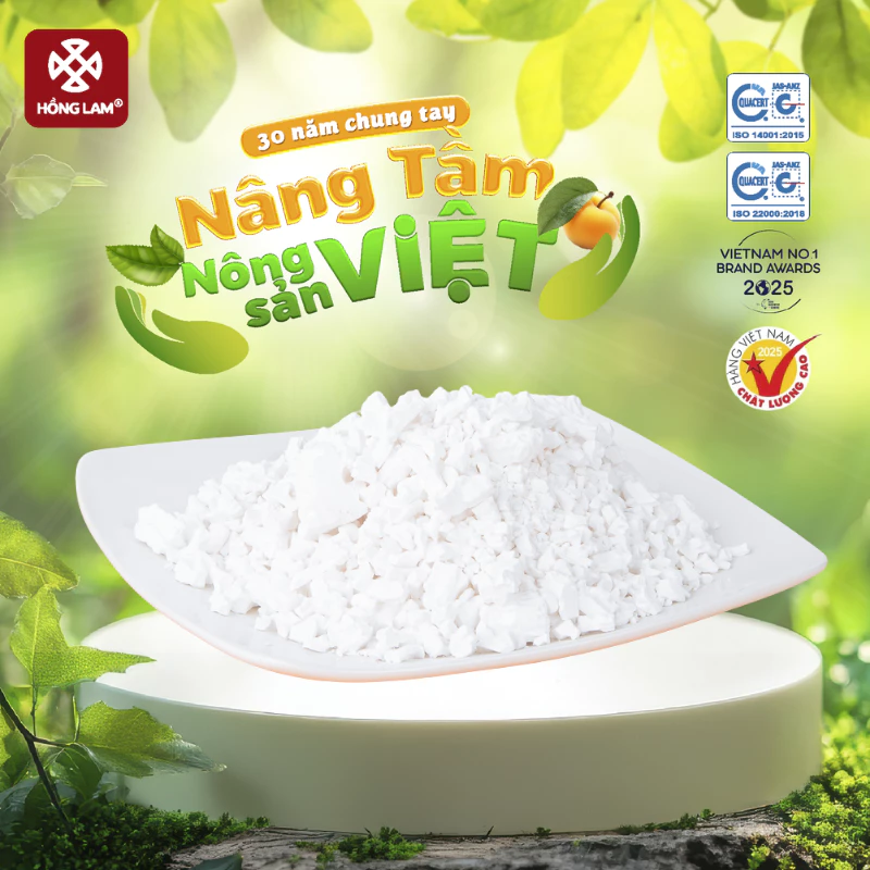 Bột sắn dây Hồng Lam, dạng hộp. Khi pha có vị ngọt