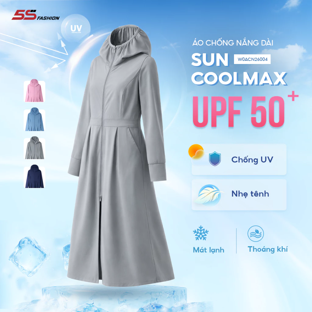 Áo Khoác Chống Nắng Chống Nắng Nữ Dáng Dài 5S FASHION SUN-COOL Chống Nắng Tối Ưu, Nhẹ Mát W0ACN26004