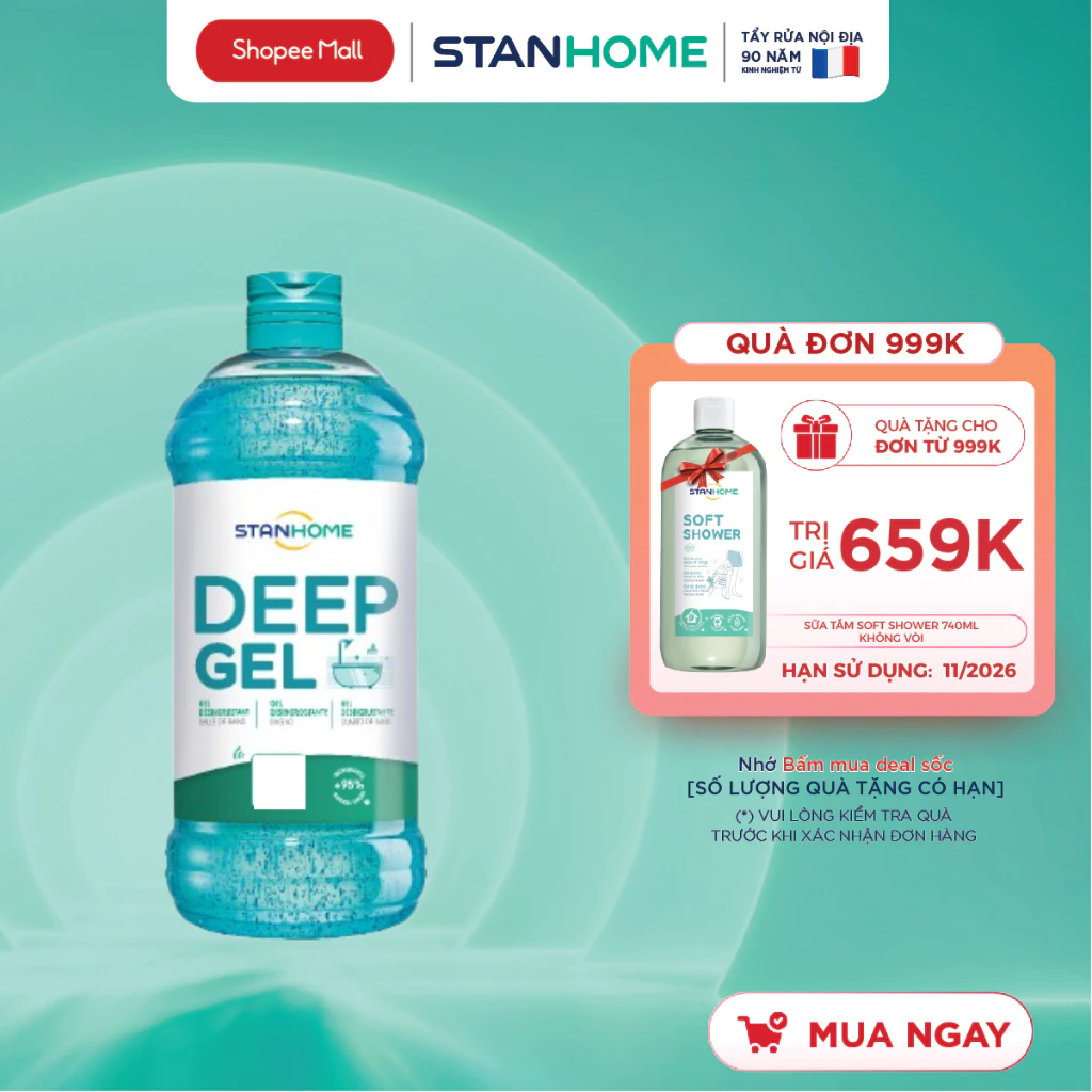 Gel tẩy cặn canxi nước cứng vệt ố vàng cho nhà tắm vòi inox, lavabo, gạch men, sàn Stanhome Deep Gel