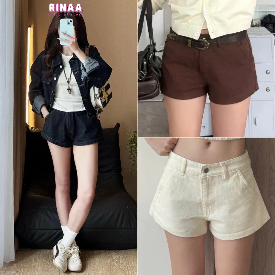 [MỞ BÁN]Quần Jean Short Dáng Ngắn Nữ Denim RINAA Cạp Trễ, Quần Đùi Jeans Basic Trẻ Trung Năng Động