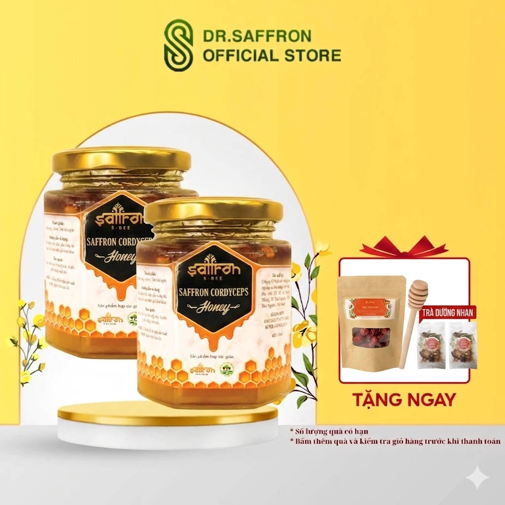 2 Hũ Mật Ong Saffron Đông Trùng Hạ Thảo Thương hiệu Saffron Việt Nam loại 180ml