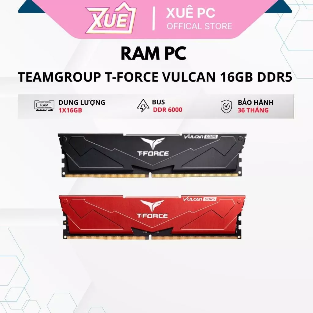 Ảnh sản phẩm: TeamGroup T-Force Vulcan RED DDR5 16GB 6000MHz