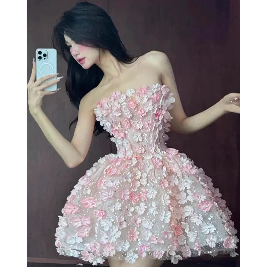 Đầm Xòe Công Chúa 3D Hoa Nổi Cao Cấp – Váy Cúp Ngực Dự Tiệc Sang Chảnh, Đính Hoa Lấp Lánh, Form Tôn Dáng Quyến Rũ