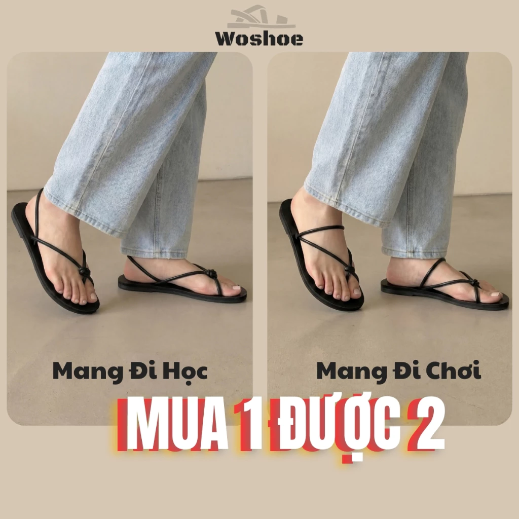 Giày Sandal Đi Biển Xỏ Ngón Mùa Hè WOSHOE Sandal đi biển Đế Bệt Quai Dây Mềm, Êm Chân Chống Nước Nam Nữ (hậu chỉa)