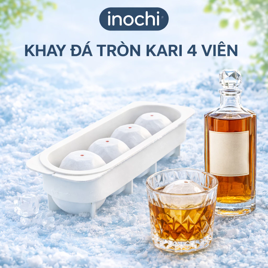 Khay đá tròn, vỉ làm đá bi tủ lạnh Kari Inochi cỡ lớn chất liệu nhựa nguyên sinh cao cấp chính hãng