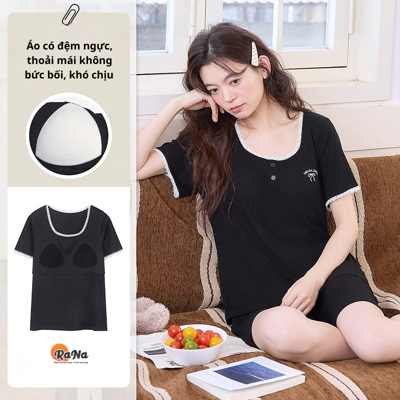 Bộ quần áo mặc nhà RaNa có đệm ngực vải modal cotton bông tự nhiên thun lạnh mềm mịn êm ái thoáng mát