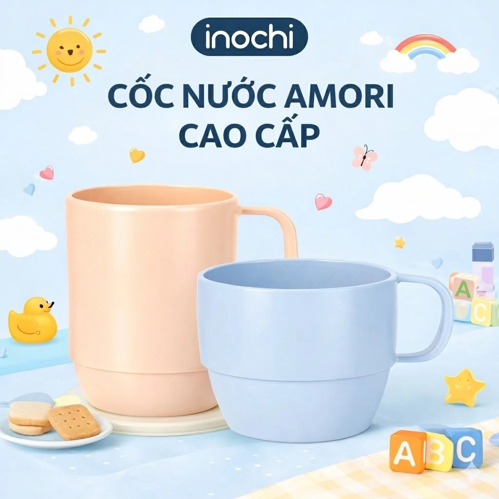 Cốc uống nước Inochi Amori Nhật Bản, có quai, nhựa chịu nhiệt, cao cấp