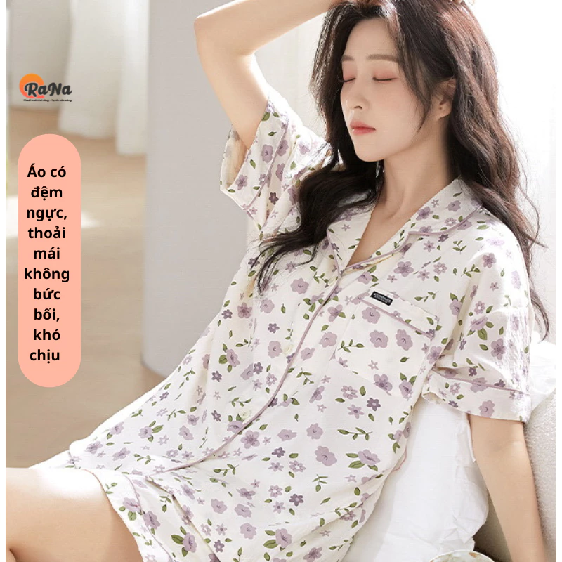 Đồ bộ mặc nhà nữ RaNa cotton mềm mát, có đệm ngực, không cần áo lót, mặc hè thoáng nhẹ xinh xắn