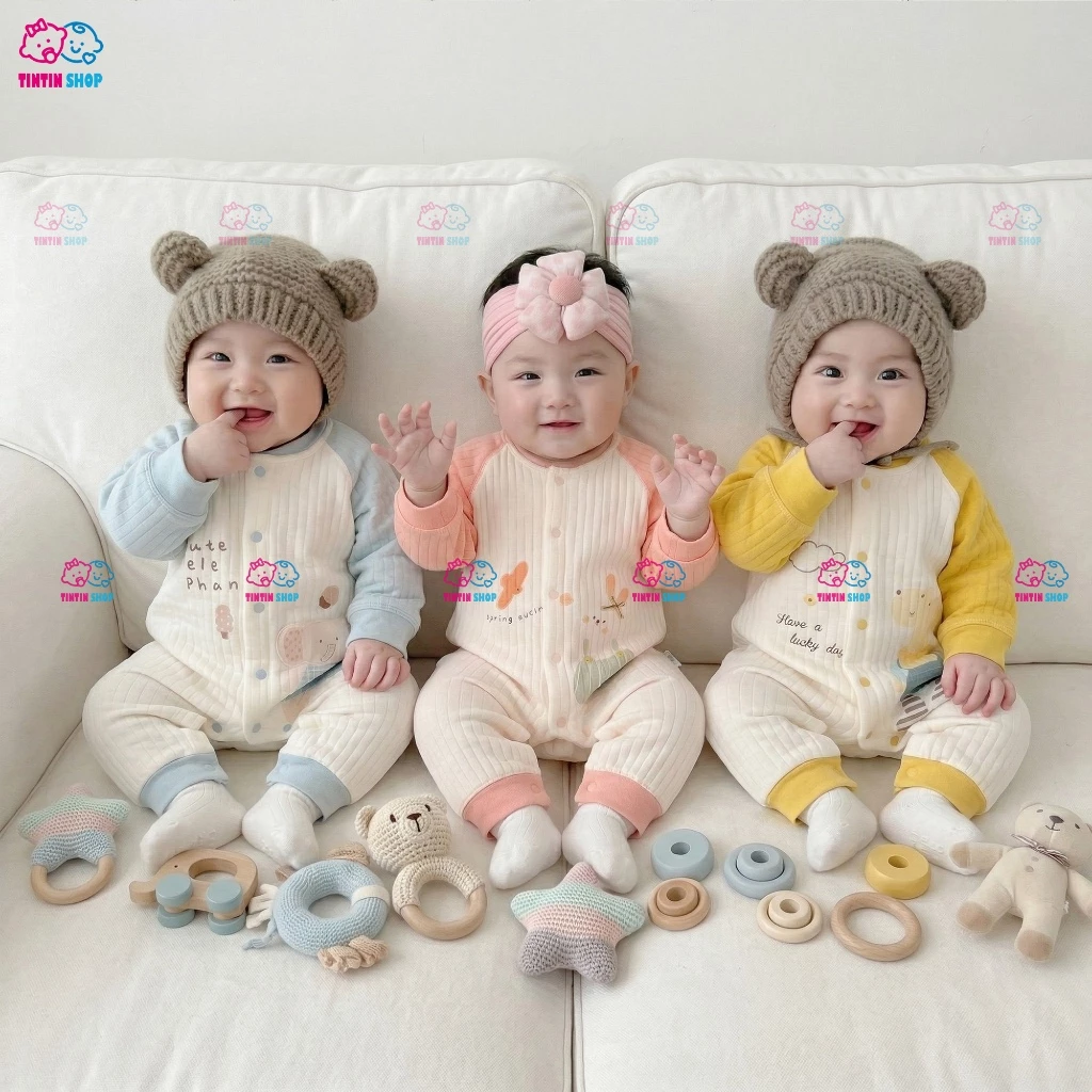 Bodysuit dài tay trần bông cho bé trai bé gái mặc mùa đông Body nỉ xốp ấm áp trẻ sơ sinh SLTB22