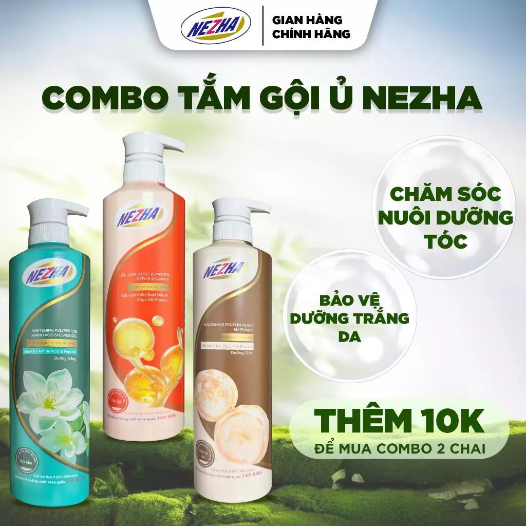 Combo NEZHA Siêu Hời Dầu Gội 900ml + Sữa Tắm 900ml + Mặt Nạ Ủ Tóc 900ml – Mềm Tóc, Sáng Da, Thơm Mát Cả Ngày