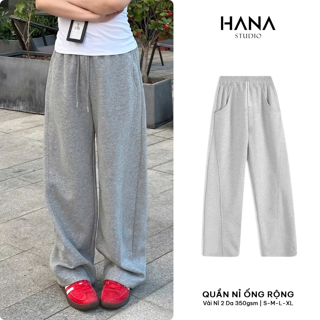 Quần Nỉ 2 Da Nữ 350gsm Dày Dặn Mịn Mềm Quần Nỉ Suông Cạp Cao Tôn Dáng Che Khuyết Điểm.