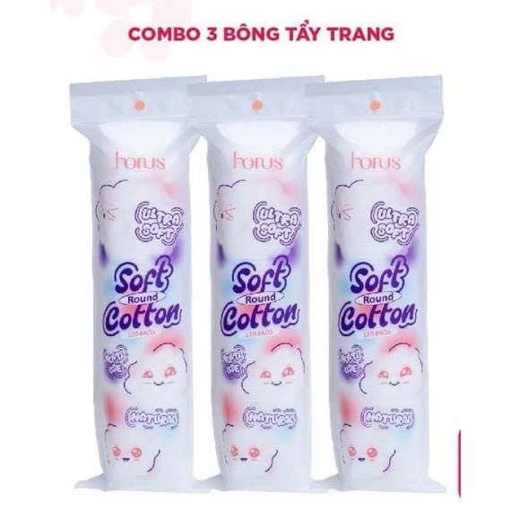 Combo 3 Horus Bông tẩy trang tròn Round Soft Cotton Pads 120 pads - Ultra Soft