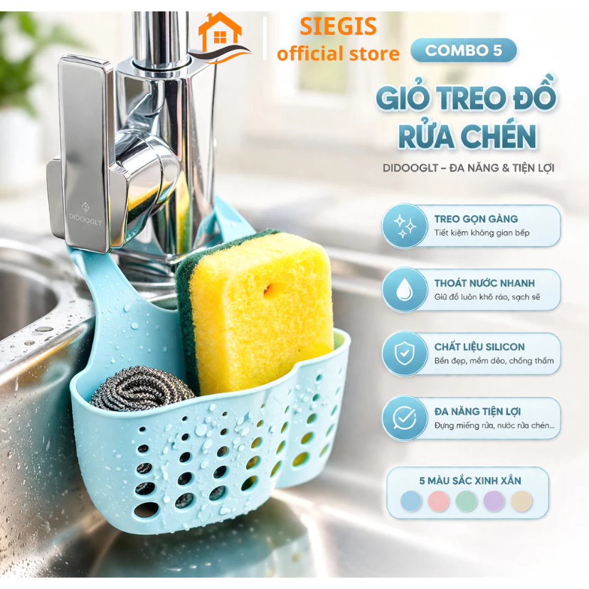 Combo 5 Giỏ Treo Đồ Rửa Chén DIDOOGLT – Silicon Mềm Dẻo, Thoát Nước Nhanh, Tiện Lợi