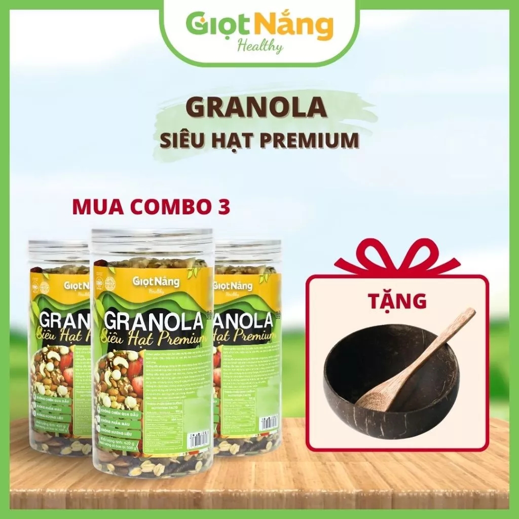 [Tặng Bộ Bát Muỗng Dừa] Combo 3 Granola Ăn Sáng Sạch Lành Thực Phẩm Khô Nhu Yếu Phẩm từ Nông Sản Giọt Nắng Dịp Tết Trung