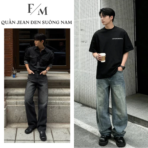 Quần Jean WASH RETRO Nam Ống Suông Rộng 25CM Cạp Cao Quần Jean Denim Suông Mềm Form Rộng BIGSIZE