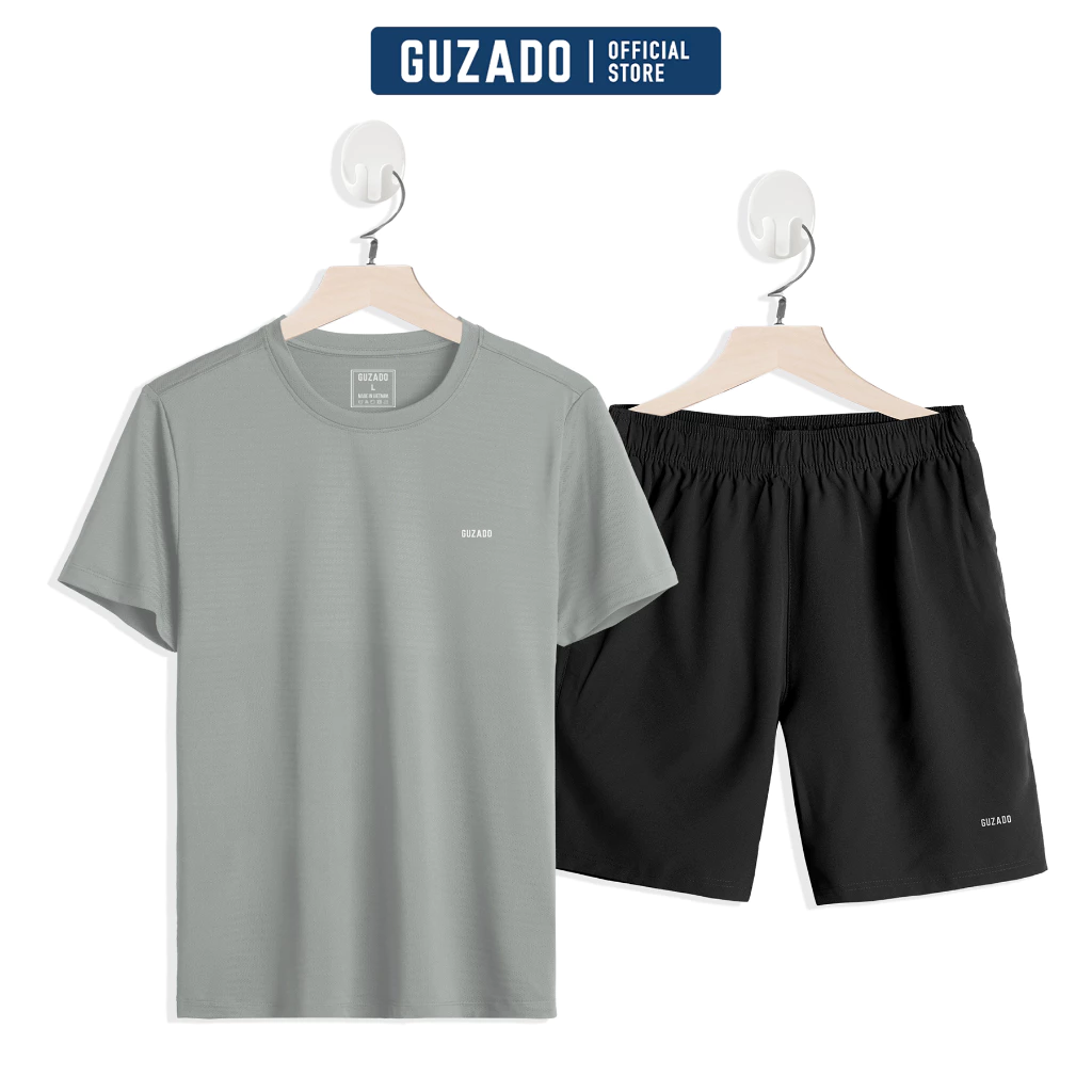 Bộ quần áo thể thao nam cổ tròn Guzado Chất Coolmax thể thao vận động thoải mái BTS04