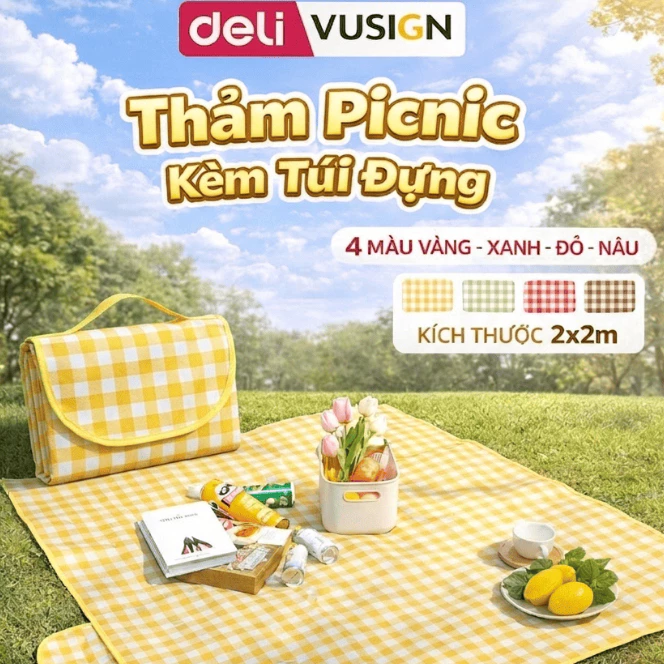 Thảm dã ngoại picnic camping Deli Vusign họa tiết gấp gọn - Thảm trải bàn chống thấm nước
