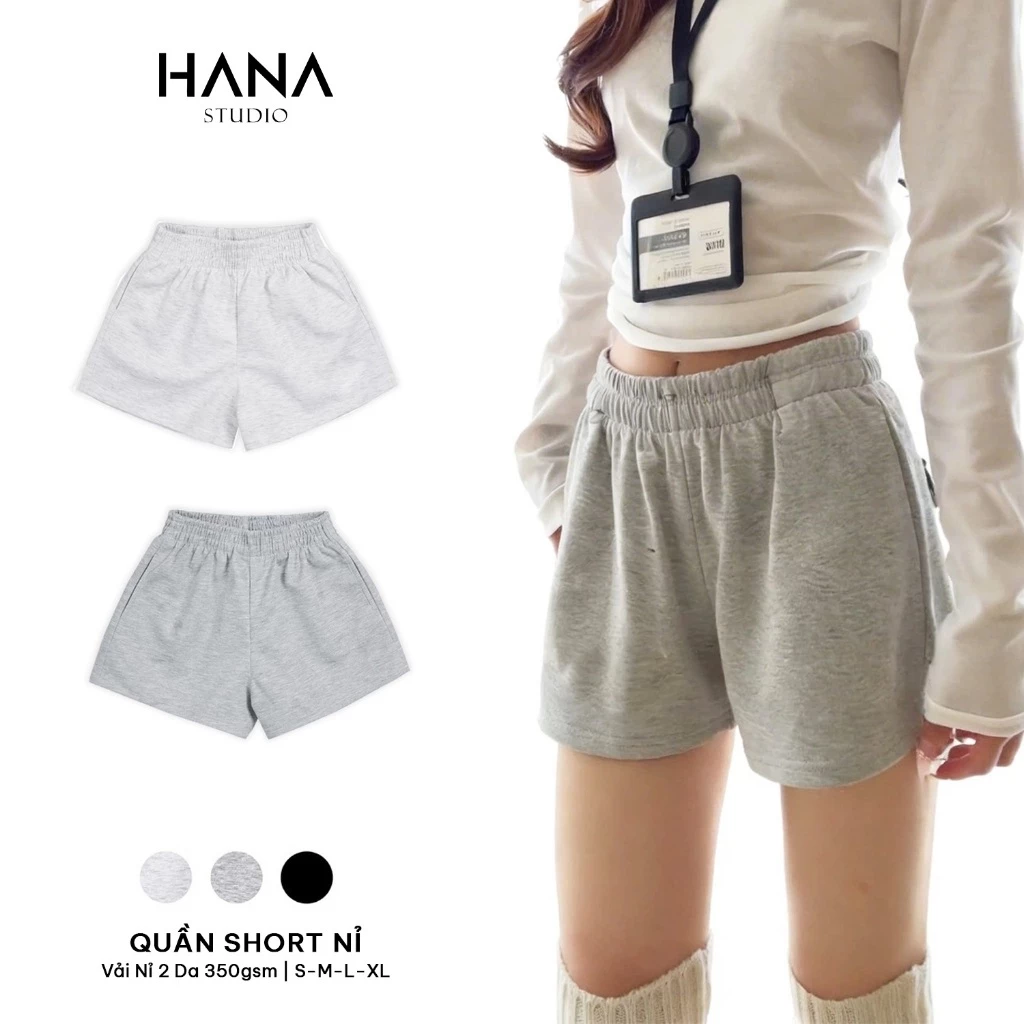 Quần Đùi Nữ Nỉ 2 Da Dày Dặn Dáng Chữ A - Quần Shorts Nữ Ống Rộng Cạp Cao