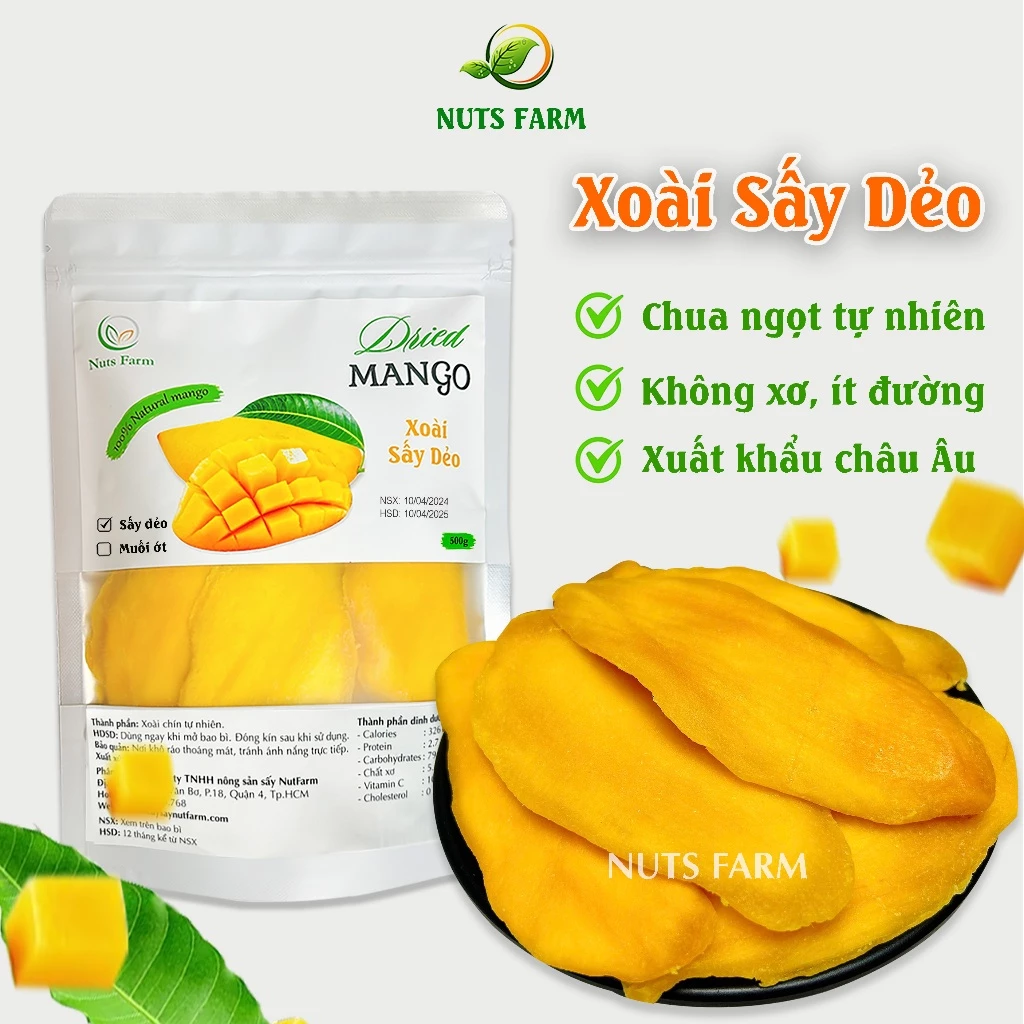 Xoài sấy dẻo Nut Farm (dried mango), chua ngọt, không xơ