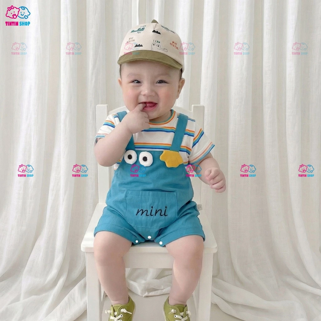 [ Áo + yếm ] Sét yếm cotton cho bé trai bé gái bodysuit áo liền quần bộ đồ liền thân cho bé gái YẾM XANH MINI SLH231