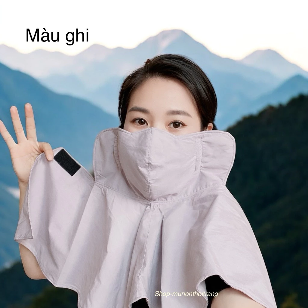 Khẩu trang chống nắng che vai cổ dạng yếm lớn dán sau gáy nhiều màu 3 lớp vải
