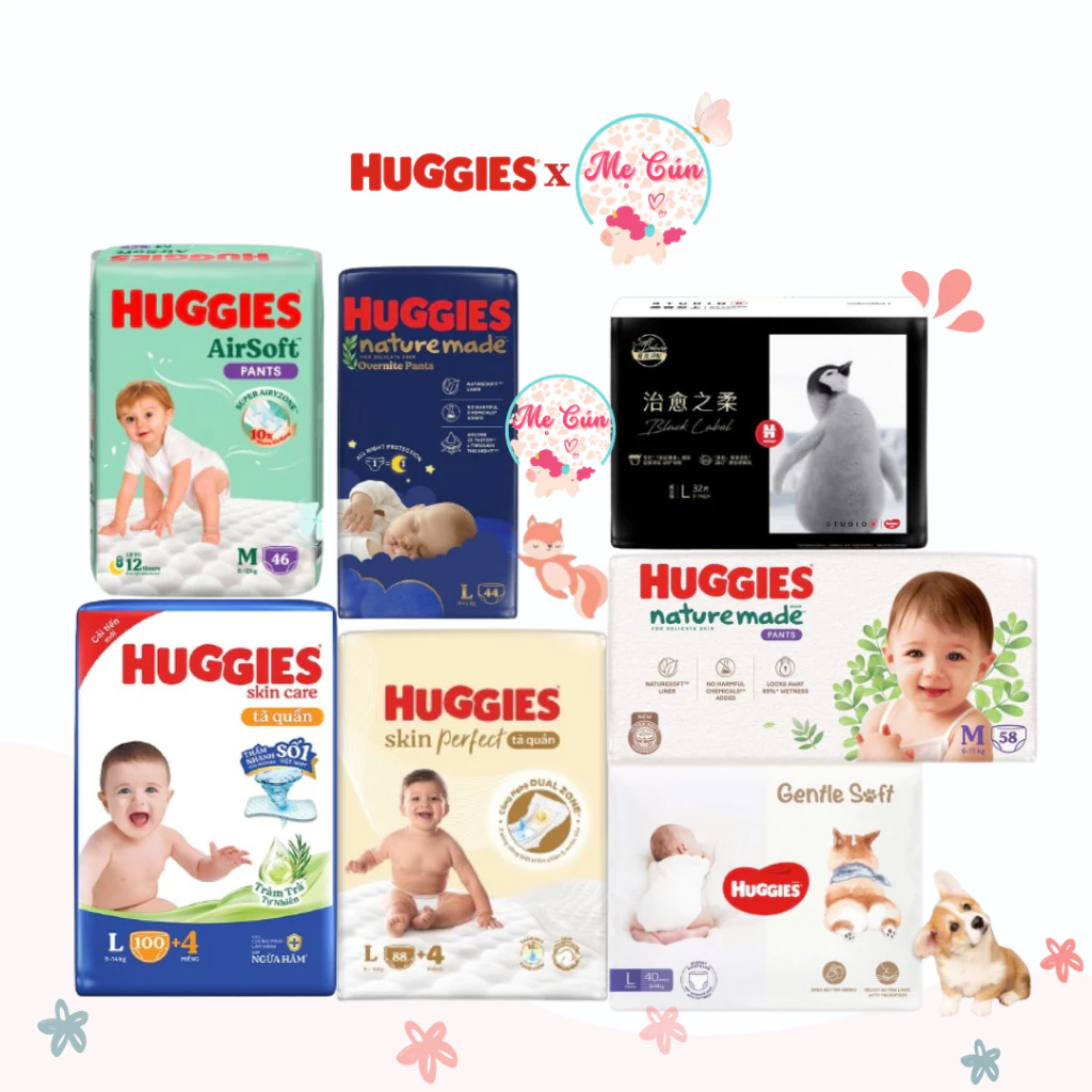 (Chính hãng - FBS) Tã quần/dán Huggies Nature Made, Skin Care, Skin Perfect, Airsoft, Corgi Gsoft, Black Label đủ size