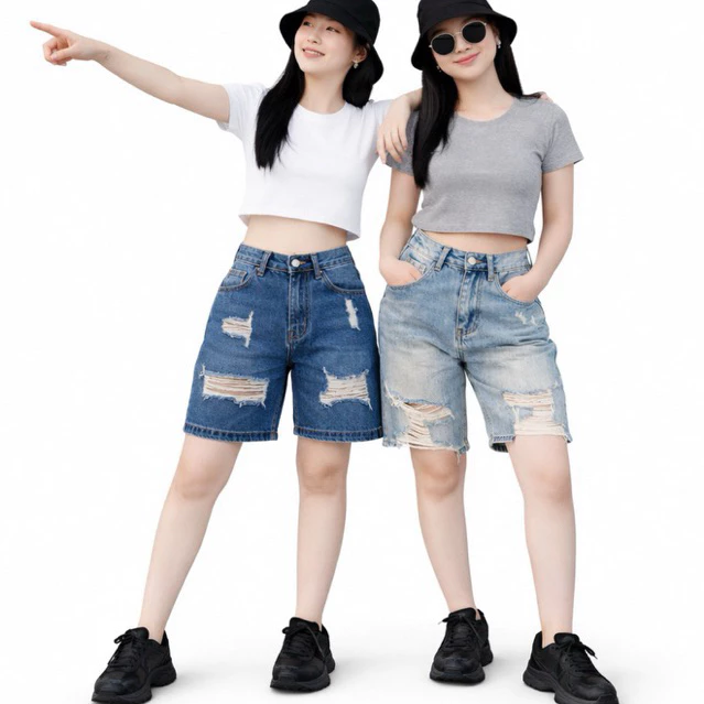 Quần Jeans Short Ngố Nữ Phom Ống Rộng Dáng Lửng, Quần Bò Đùi Nữ Đến Đầu Gối Bigsize 0142