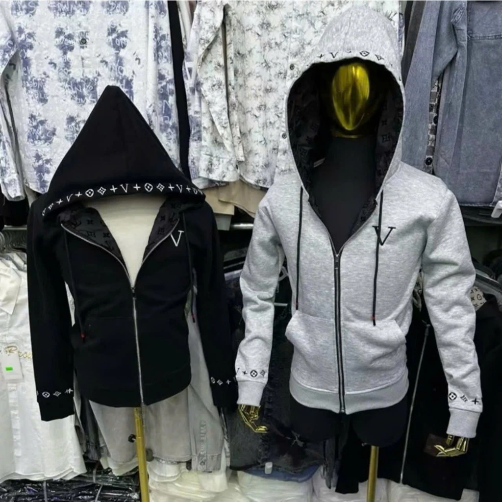 Áo Khoác Nỉ Luonvuituoi Mũ Thêu Viền Tay Logo Thêu Trước Ngực Mũ Lót Họa Tiết Hàng QC Dành Cho Nam Nữ 03