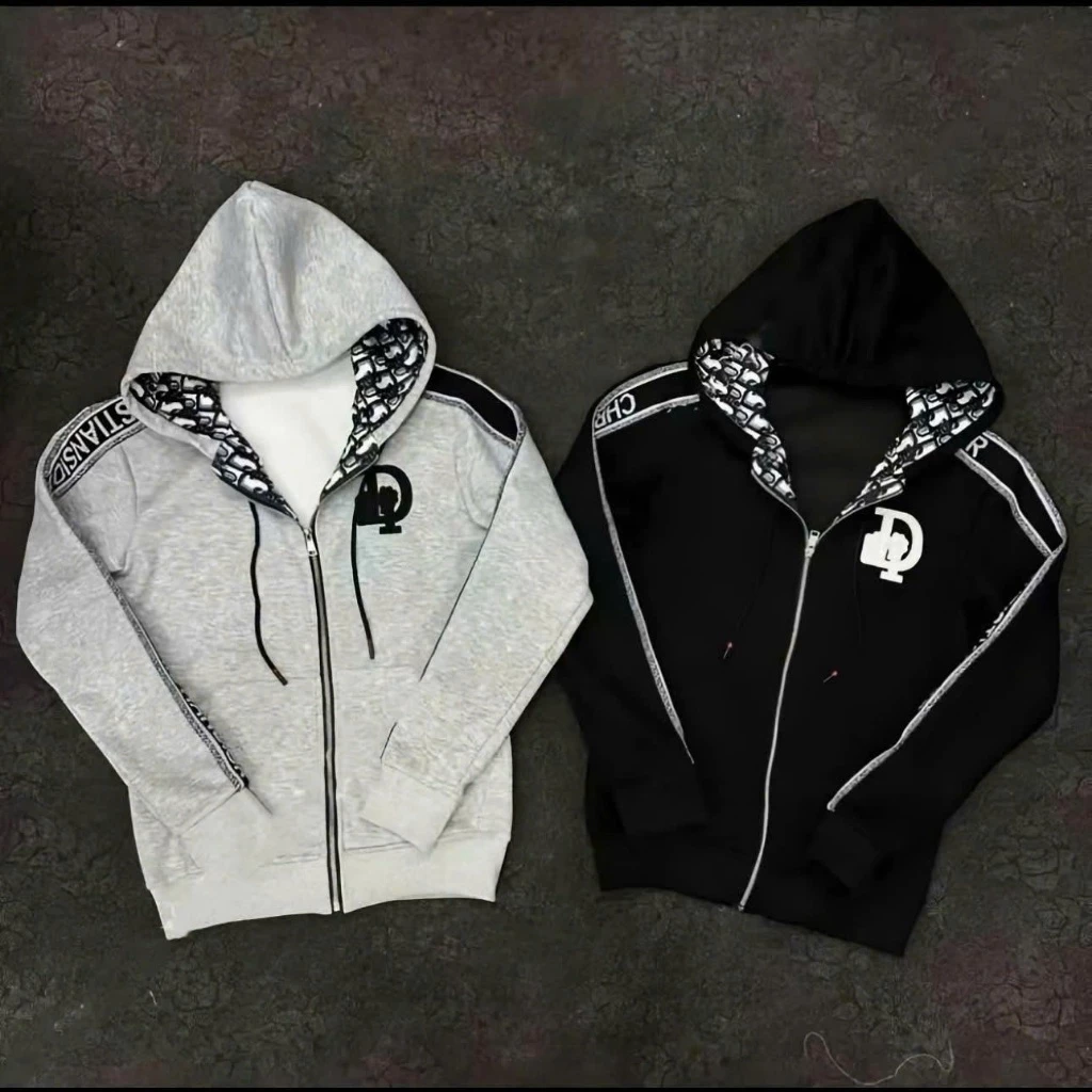 Áo Khoác Hoodie Zip Nam Nữ 002 Logo Thêu Trước Ngực To Phối Viền Tay Chữ Mũ Lót Hoạ Tiết Hàng QC 05