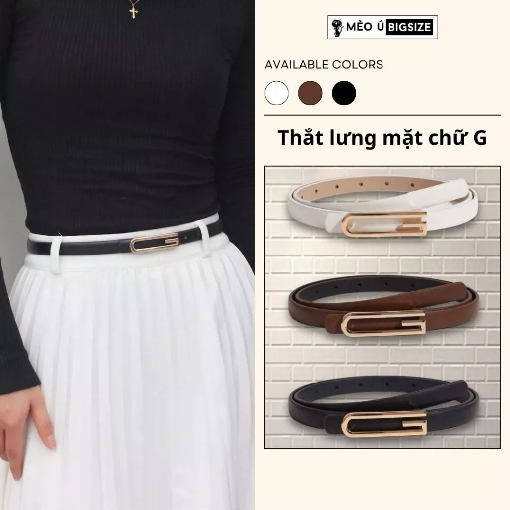 Thắt lưng da nữ bản nhỏ mặt chữ G nhiều màu phối váy, quần khóa sang trọng phong cách Hàn Quốc