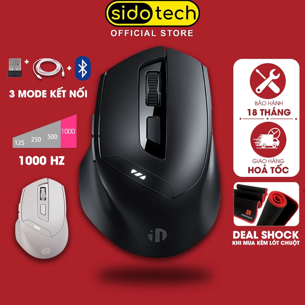 Chuột không dây bluetooth SIDOTECH INPHIC DR01 V2 gaming silent sạc pin công thái học máy tính