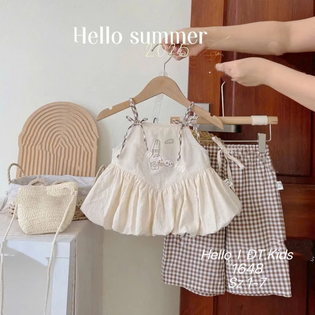 [8-22kg] Set Bộ Áo 2 Dây Dáng Bí Kết Hợp Quần Xuông Xinh Xắn Bé Gái