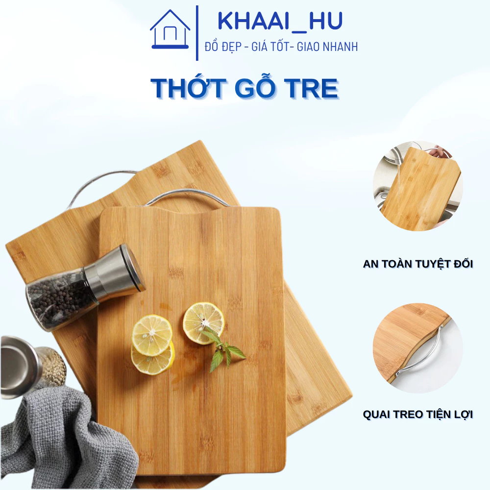 Thớt Gỗ Tre Didooglt 34x24cm Có Tay Treo – Kháng Khuẩn, Chống Mốc, Bền Đẹp An Toàn