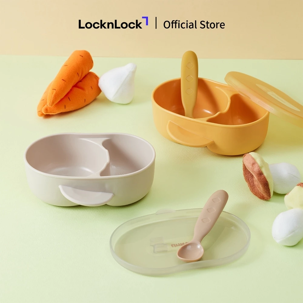 Bộ Tô Muỗng Cho Bé Ăn Dặm LocknLock Little Luv Portable Bowl&Spoon- Bát Kèm Nắp, Nhựa PP HPP963- T2CMALL