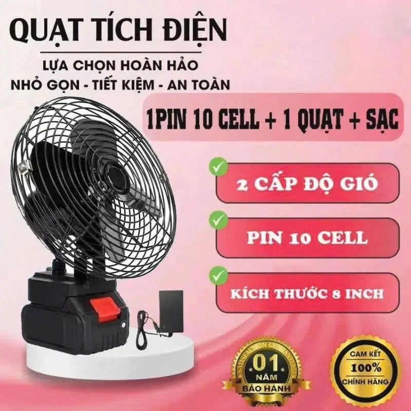 Quạt tích điện mini để bàn lồng sắt pin 10 cell chạy 6-8 tiếng, Quạt tích điện Pin trâu Để Bàn 2 Cấp Độ Gió Siêu Mát