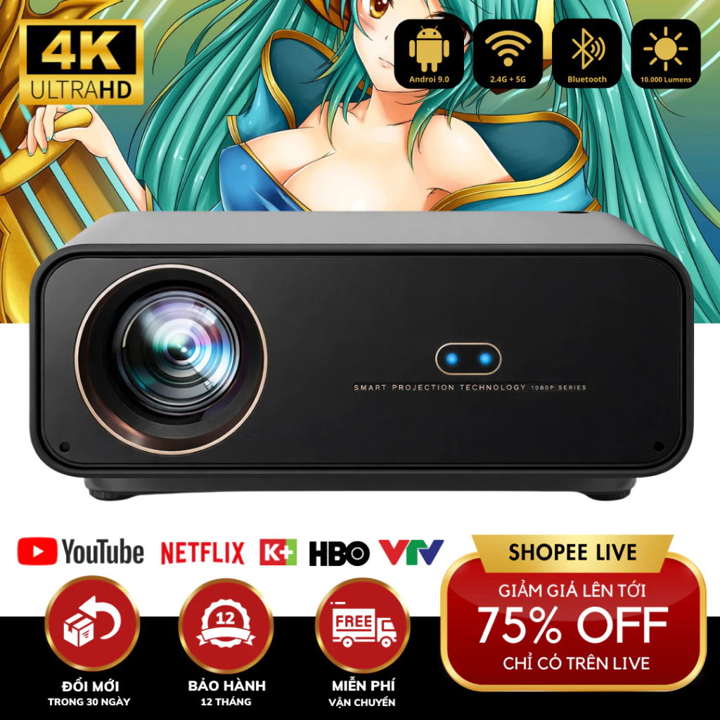 Máy Chiếu Mini Tự Động Lấy Nét KAW XMAX11 Hệ Điều Hành Androi, Full HD 1080P, Tích hợp WiFi, Bluetooth, HDMI