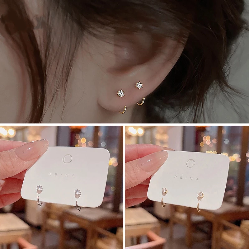 Bông Tai Mạ Vàng / Bạc 925 Hình Nút Thắt Đính Đá Zircon Thời Trang Phong Cách Hàn Quốc Cho Nữ